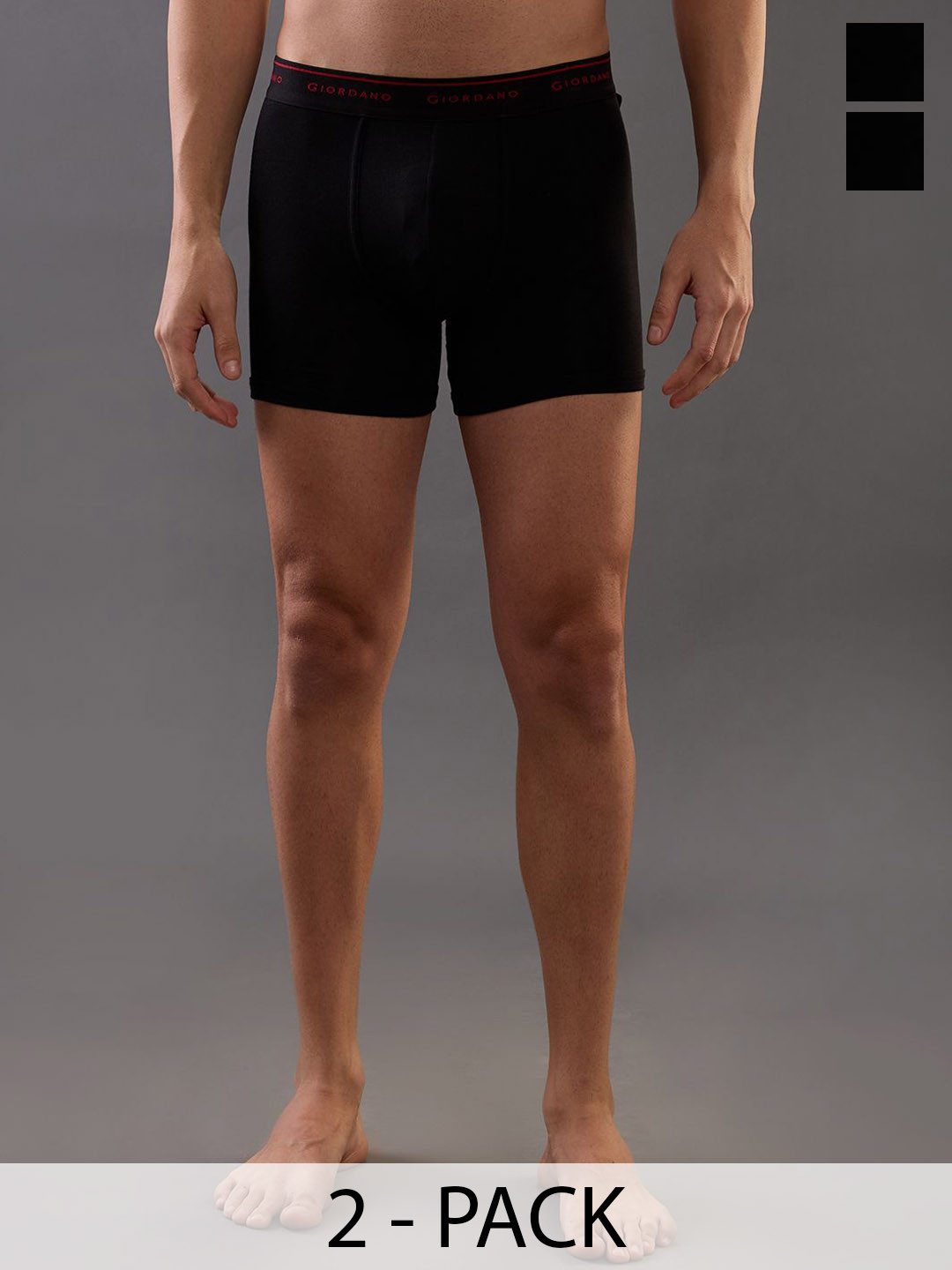 GIORDANO Pack Of 2 Mid-Rise Long Trunks GMUGBRF303-Signature Black