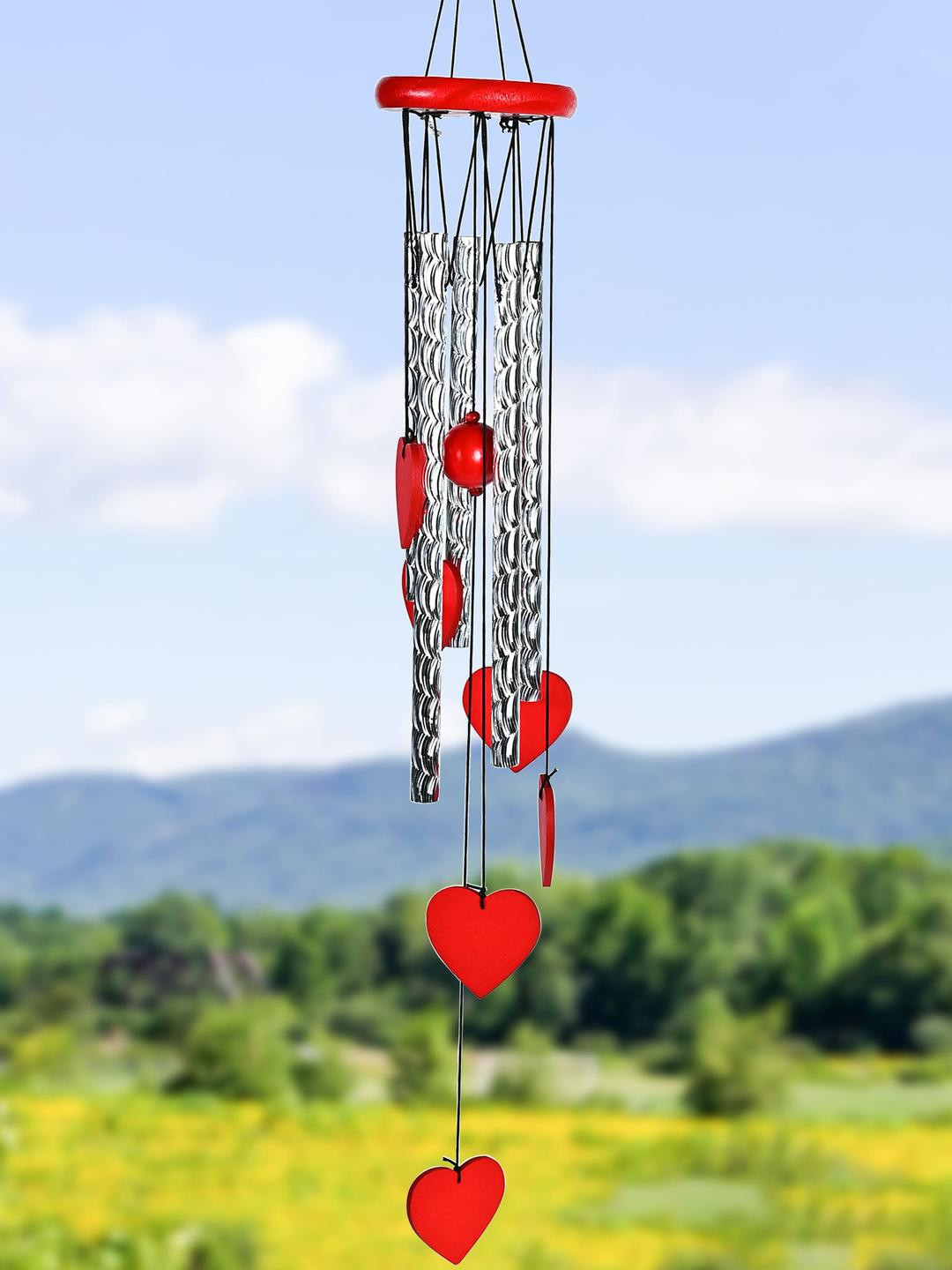 HINDCRAFT Heart Shape with Silver Pipes Wind Chime