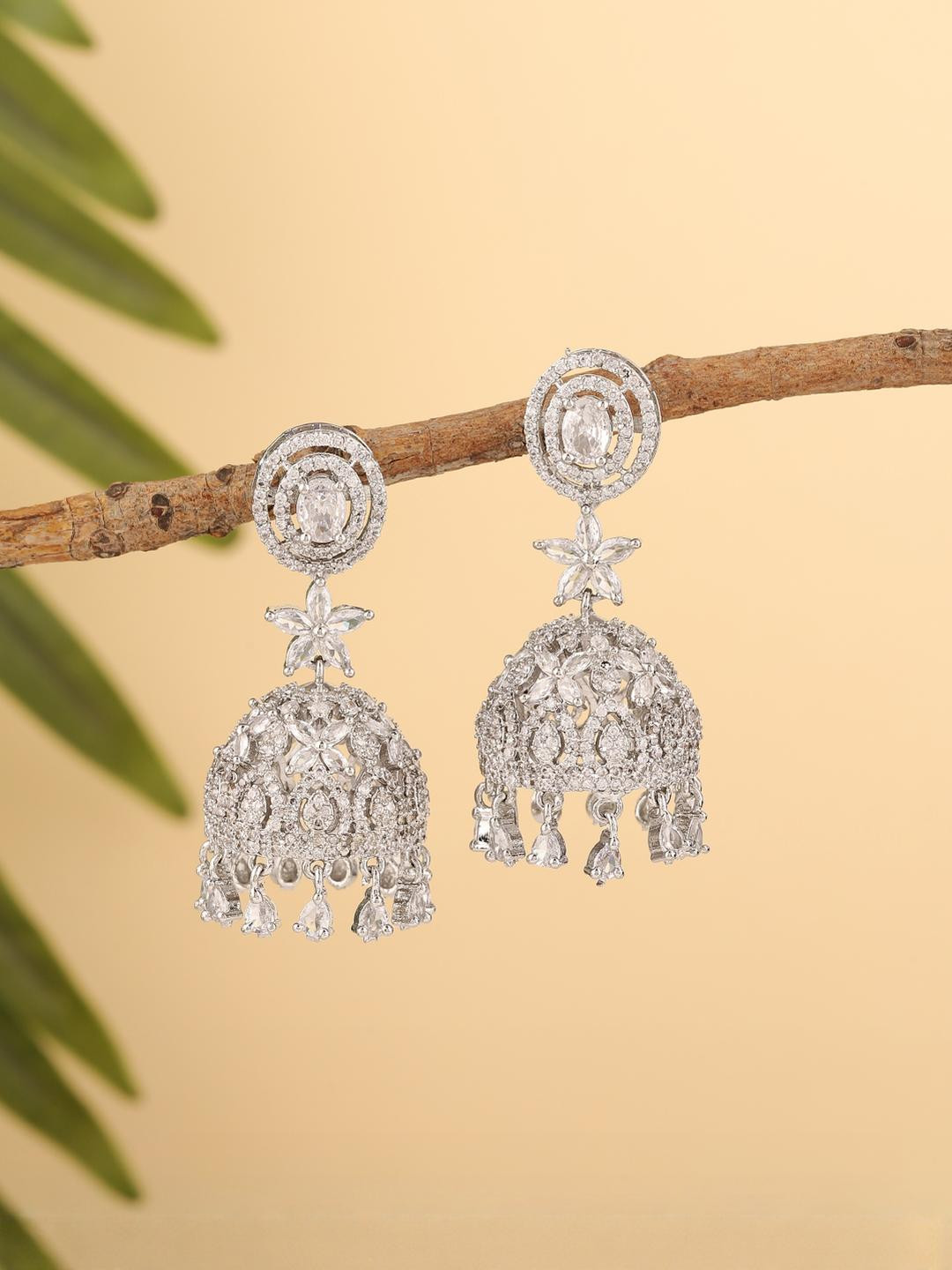 Bhagya Lakshmi Pink Alloy American Diamond Jhumkas