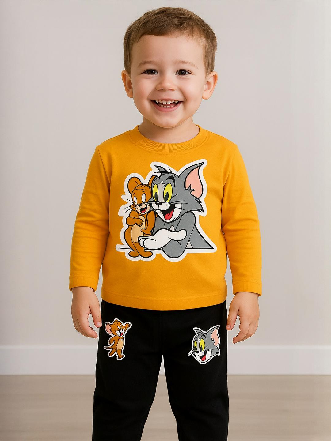 Thunder Cat Kids-Unisex Yellow Pure Cotton Printed Clothing Set