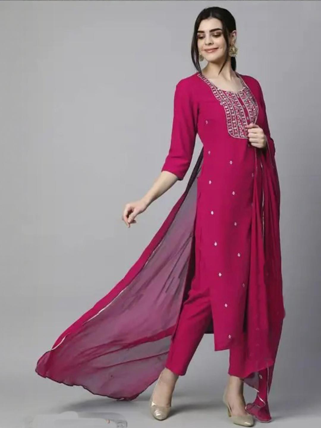 ANJANA NX Women Pink Viscose Rayon Kurta Sets