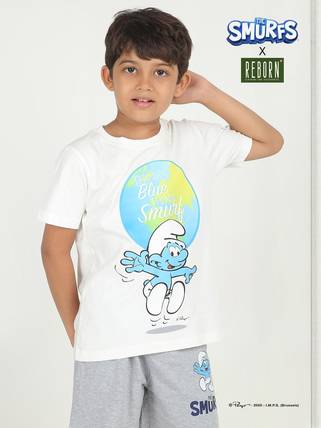 REBORN Boys White Cotton Printed T-shirt