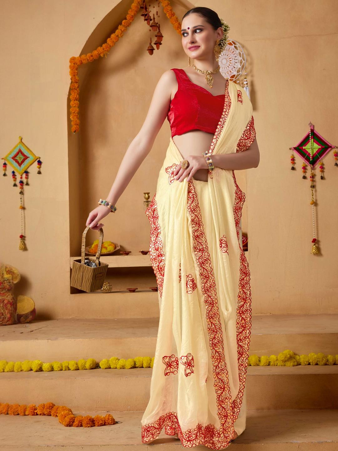 RACHNA Fandy Aari Work Tissue Ready To Wear Saree