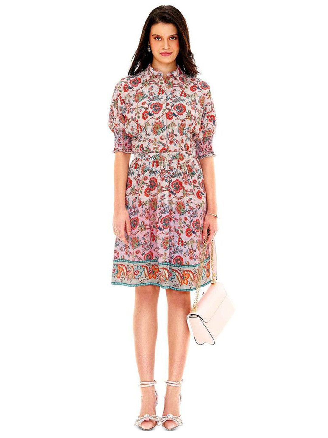 PRETTY PIXIE Women Floral Printed Puff Sleeves Shirt Dress