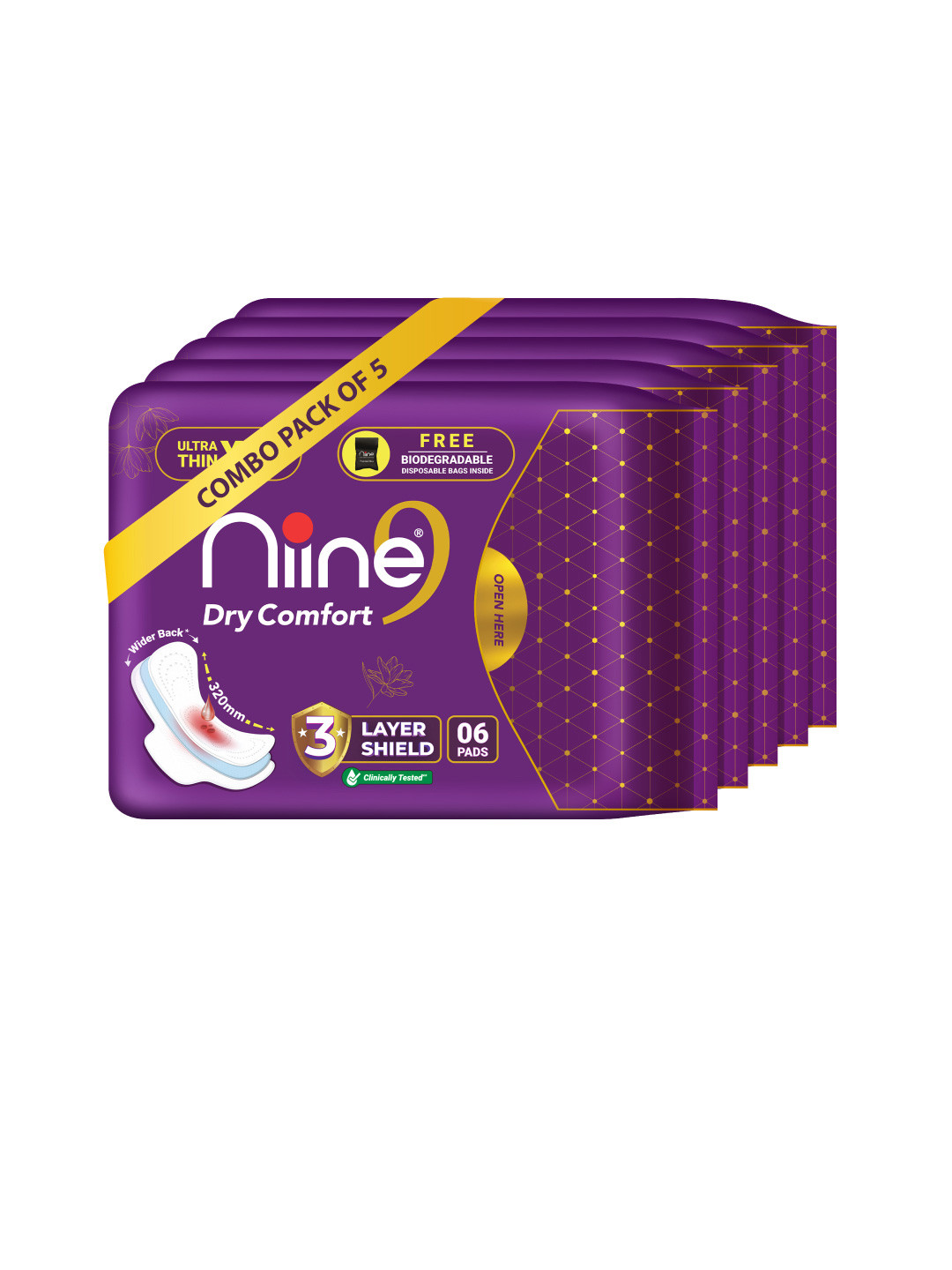 Niine XL+ Dry Comfort Ultra Thin Three Layer Leak Protection Disposable Bags 30 Pads