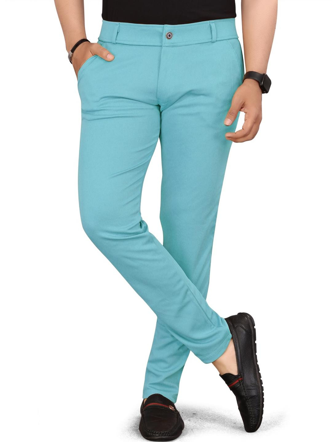 Arement Men Regular Fit Solid Blue Comfort Trousers
