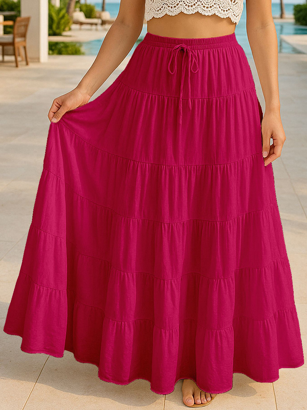 Moomaya Cotton Tiered Maxi Skirt