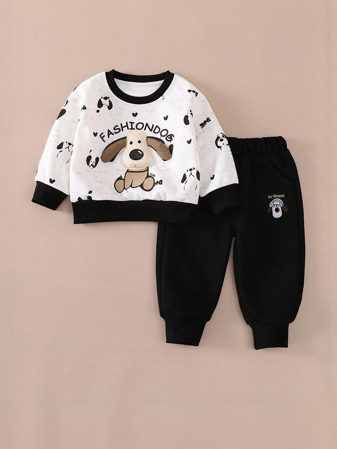 Hopscotch Boys Printed 3D Puppy Applique Sweatshirt And Jogger Set