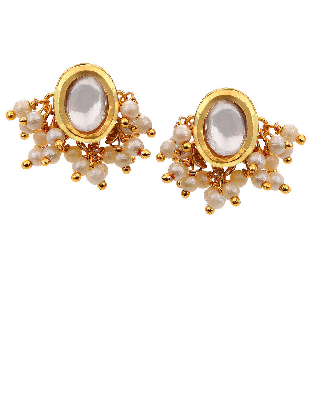AARSEE OFFICIAL Gold-Plated Kundan Studded Oval Shaped Drop Earrings