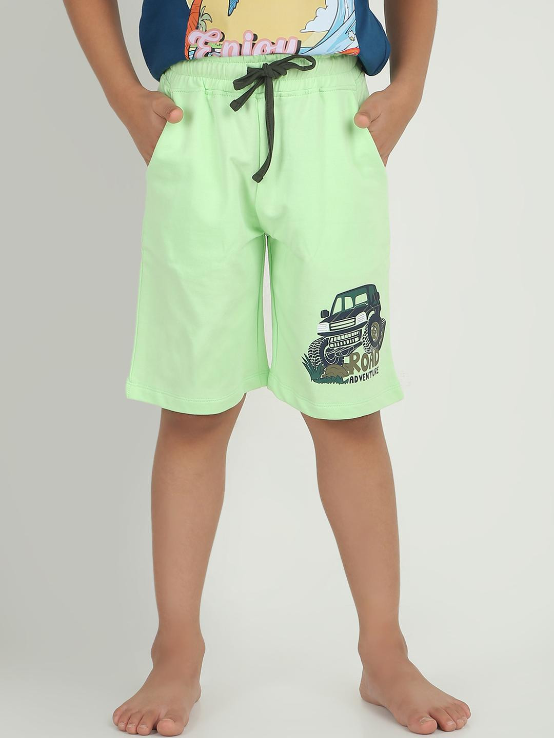 REBORN Boys Printed Green Shorts