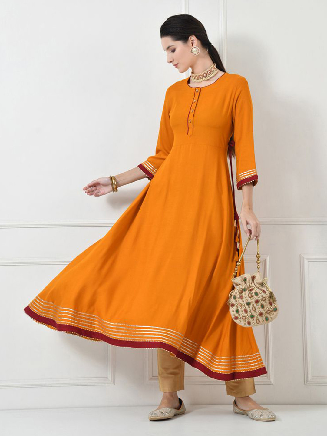 Brainbees Women Solid A-Line Ethnic Maxi Dress