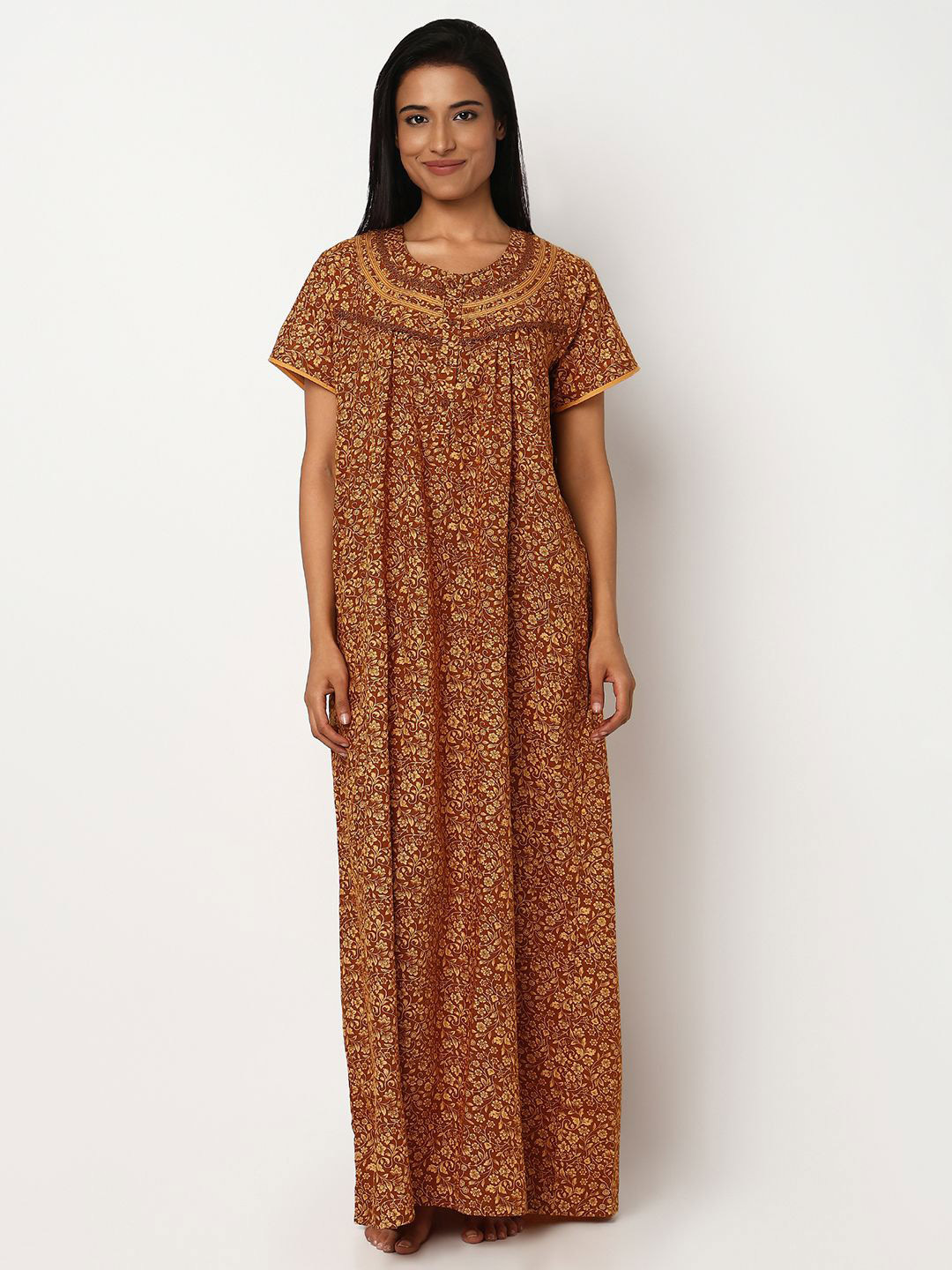 Juliet Women Printed  Round Neck Half Sleeves Maxi Nightdress