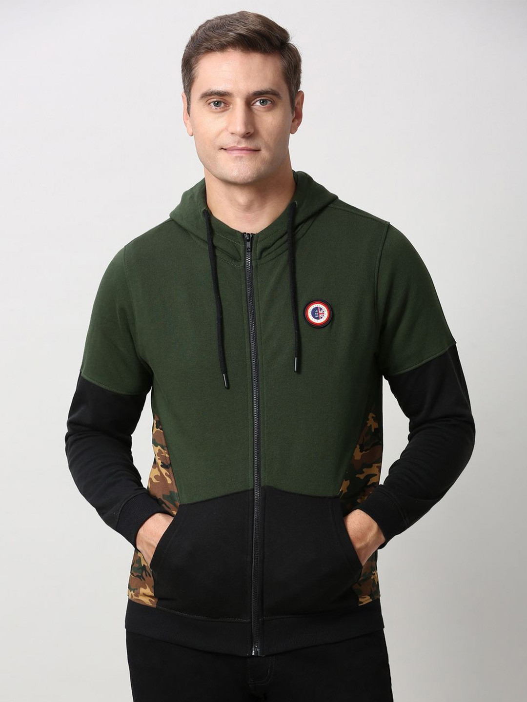 Peter England Casuals Men Patterned Hooded Sweatshirt