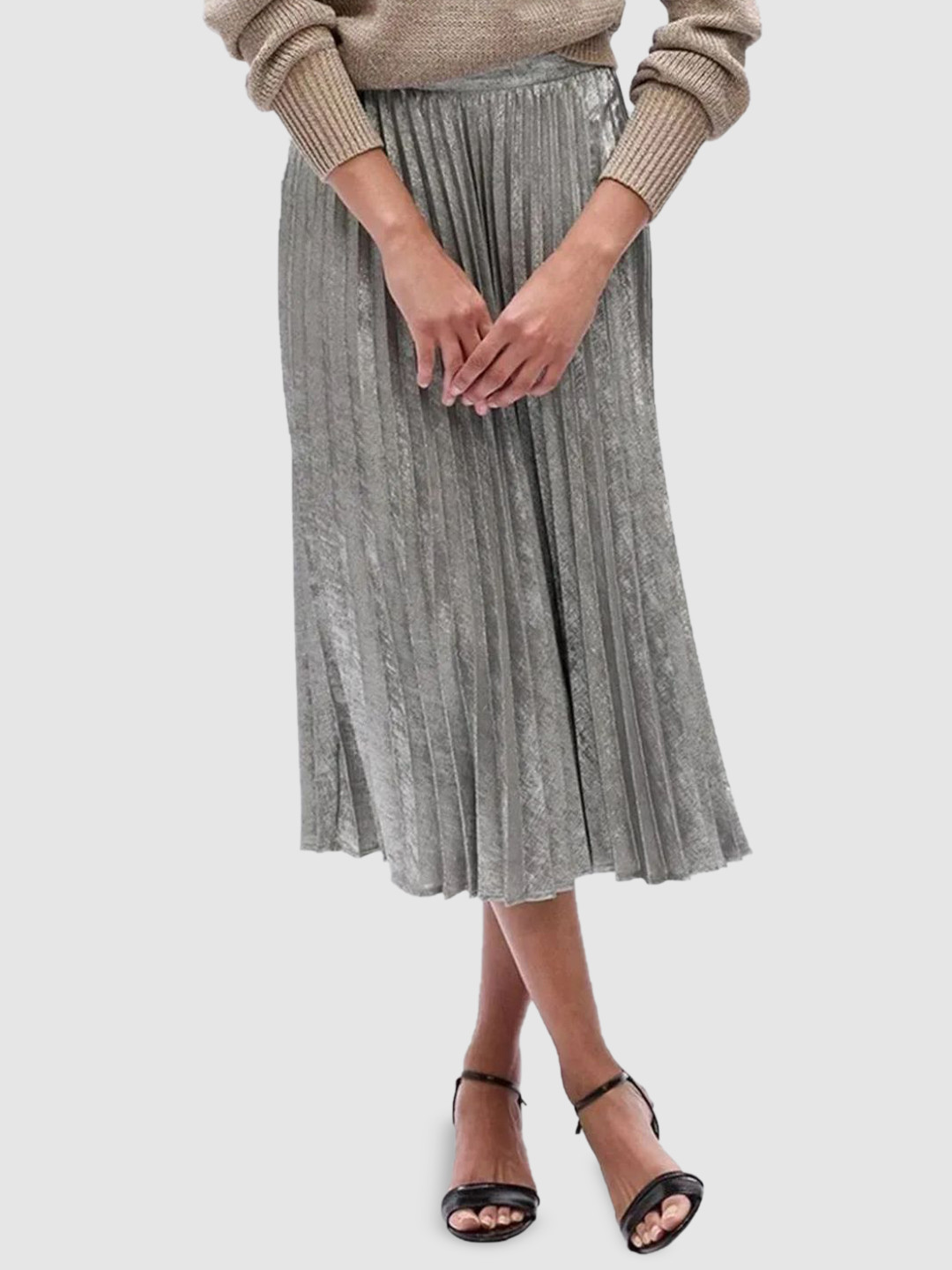 GAP Women Metallic Mid-Rise Slim Fit Pleated A-Line Skirt