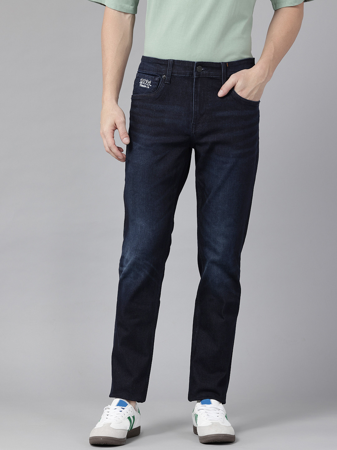 U.S. Polo Assn. Denim Co. Men Brandon Mid-Rise Light Fade Stretchable Slim Tapered Jeans