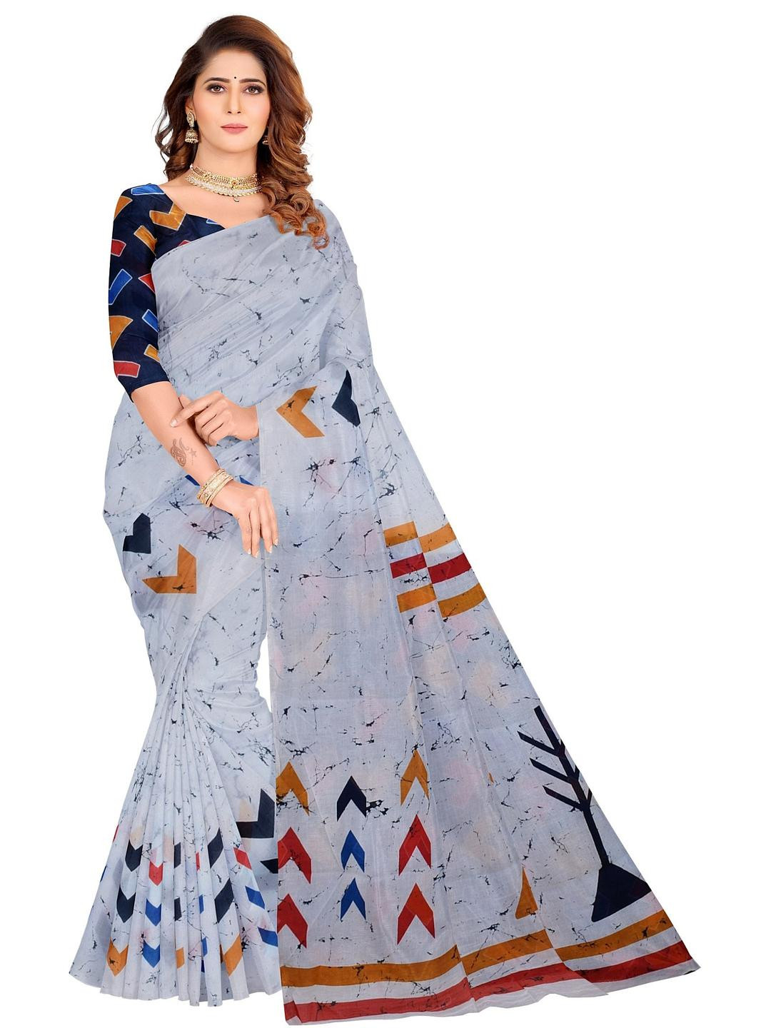 Lovwear Silver Pure Cotton  Sarees