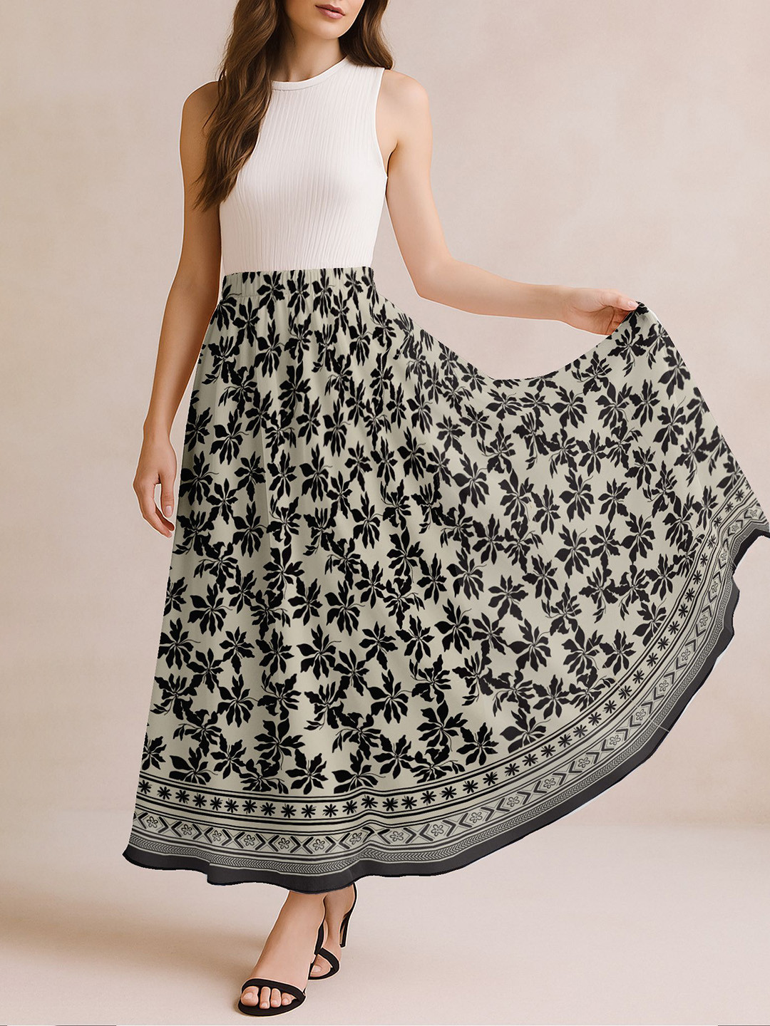 Moomaya Women High Waist Flowy Long Skirt