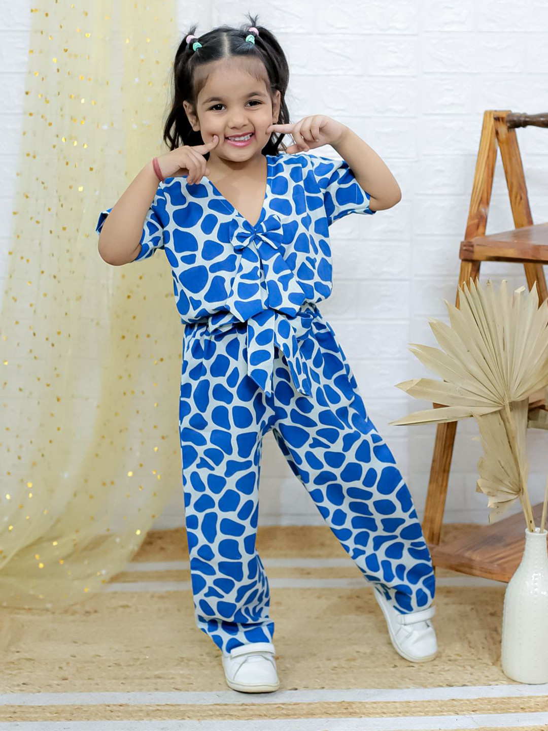 FREE BIRDS Girls Abstract Printed Pure Cotton Top With Trousers