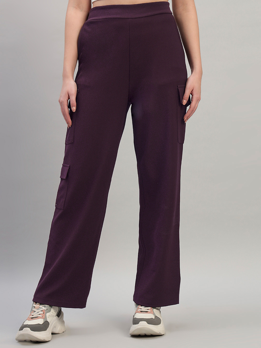 NATURE CRAFT Women Comfort Regular Fit High-Rise Cargos Trousers