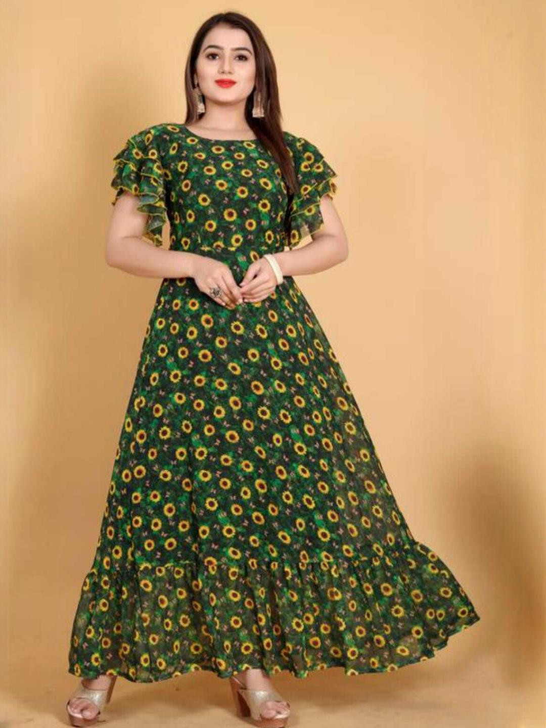 MAHUDI Women Green Printed Anarkali Kurta