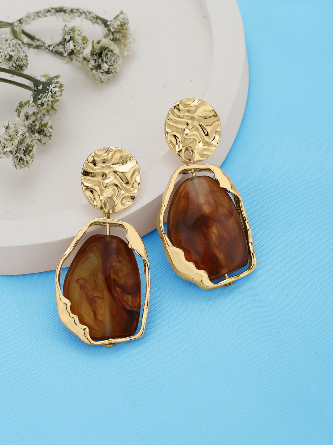 Carlton London Gold Plated Glass Bead Contemporary Drop Earring