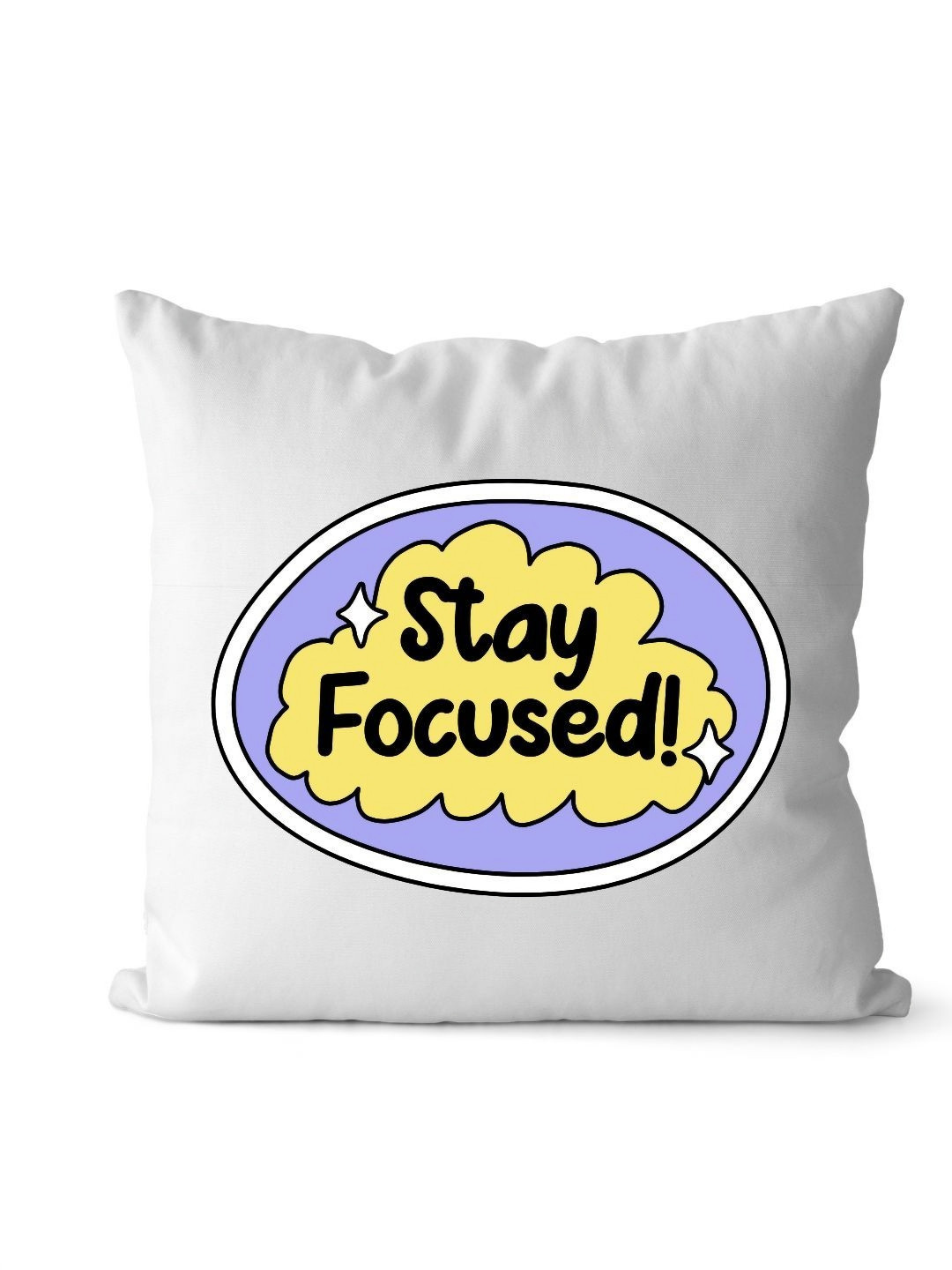 Loops n knots White & Yellow Stay Focused Printed Pre-Filled Cushion