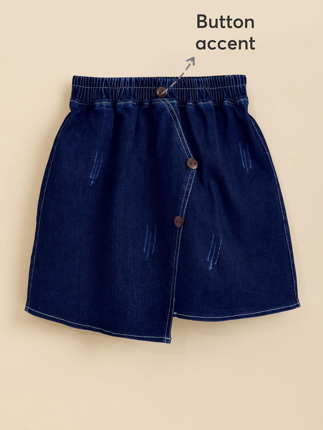 Hopscotch Women Navy Blue Classic Wrap Denim Skirt