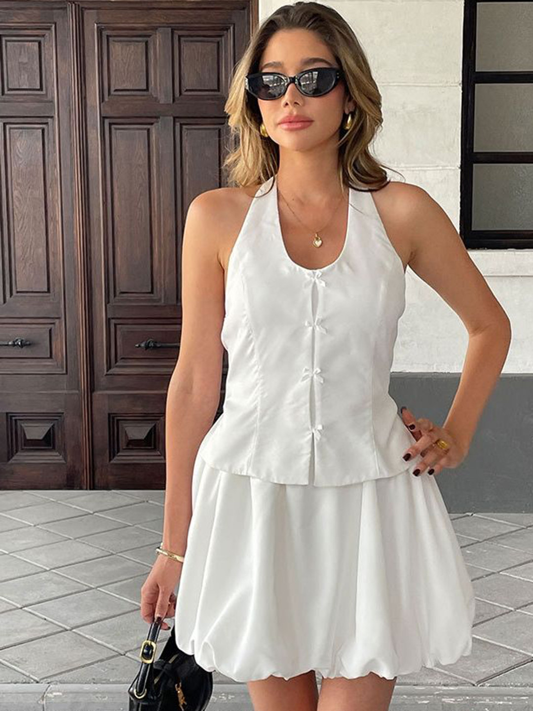 LULU & SKY Women Halter Neck Bow Detail Balloon Dress