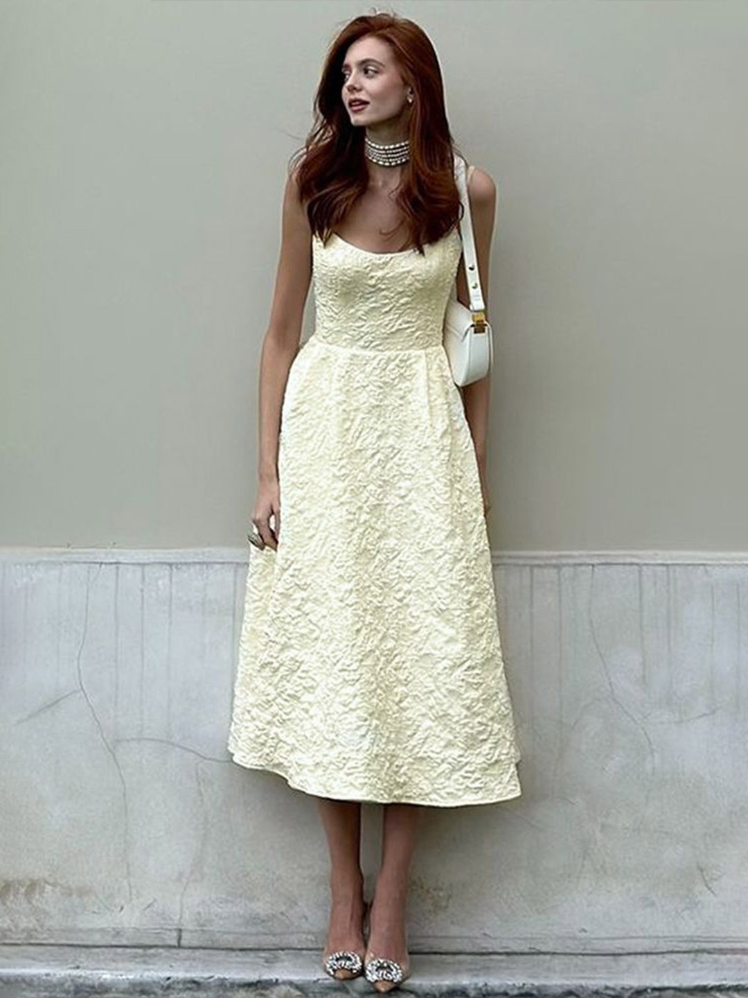 LULU & SKY Beige Floral Midi Party Dress
