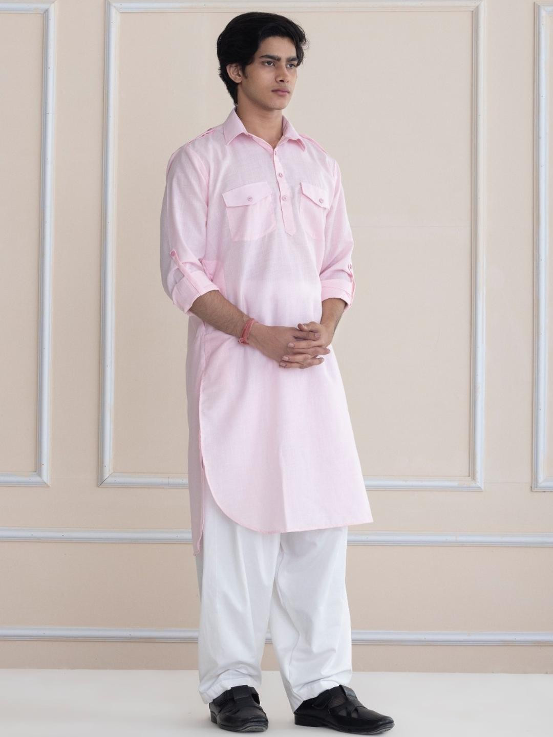 APPIX Men Pink Cotton Pathani Kurtas