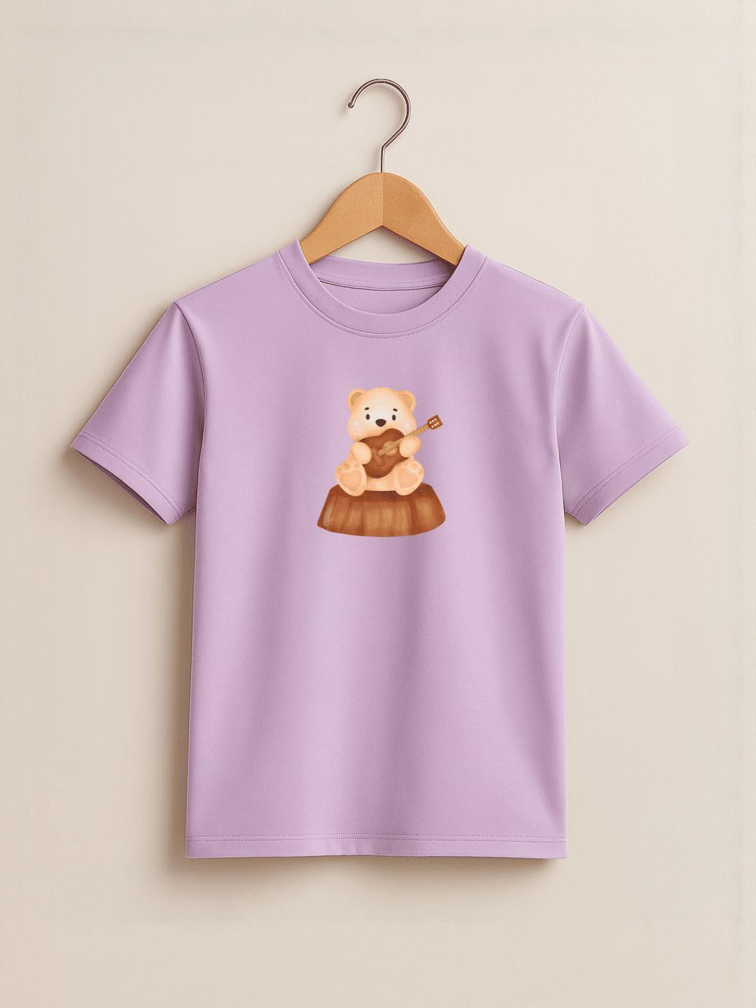 KIDAROO Kids Purple Round Neck Teddy Printed Cotton T-shirt