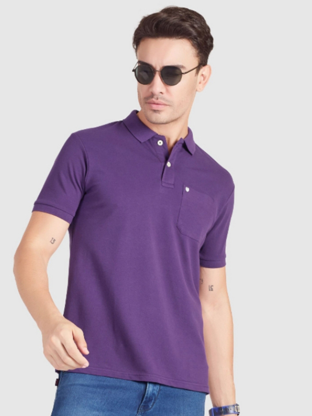 PRORIDERS Men Solid Purple Regular Fit Polo T-shirt