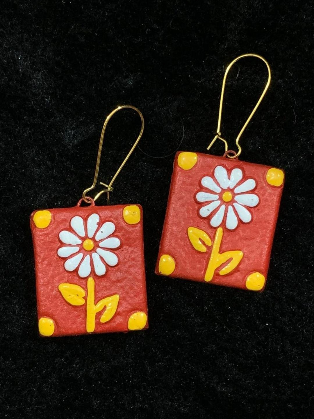 KALAVAATHI Yellow Ceramic Square Drop Earrings