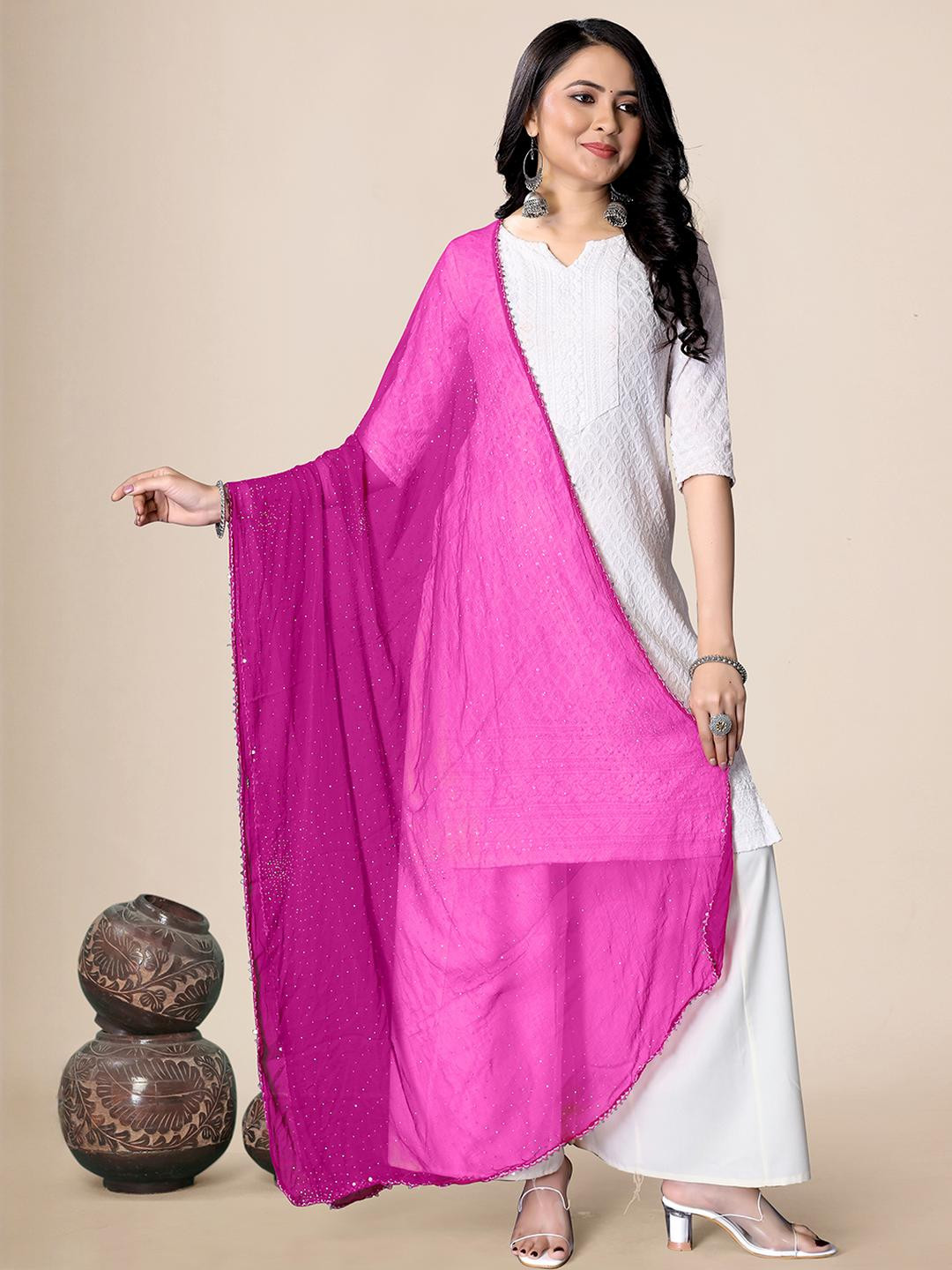 EBADAT Women Pink Solid Taping Border Scarves