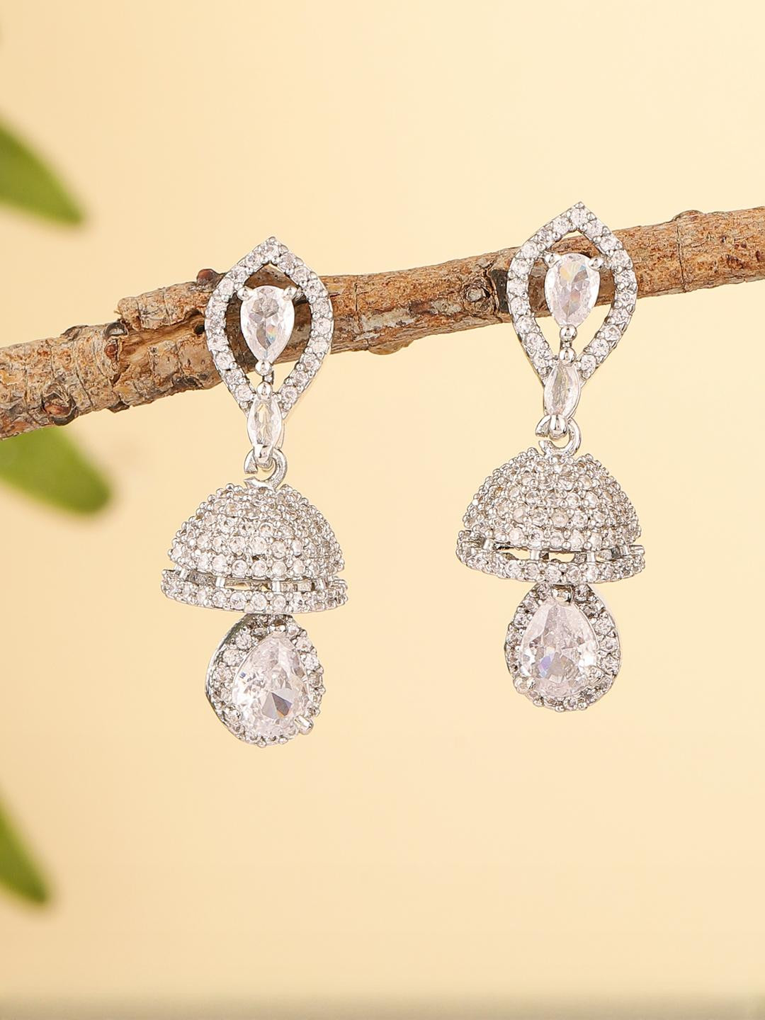 Bhagya Lakshmi Pink Alloy American Diamond Jhumkas