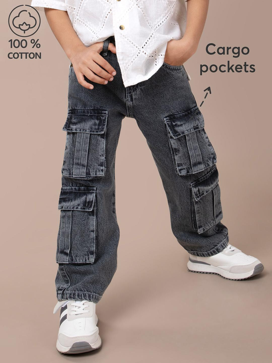 Hopscotch Kid Grey Cargo Denim Jeans