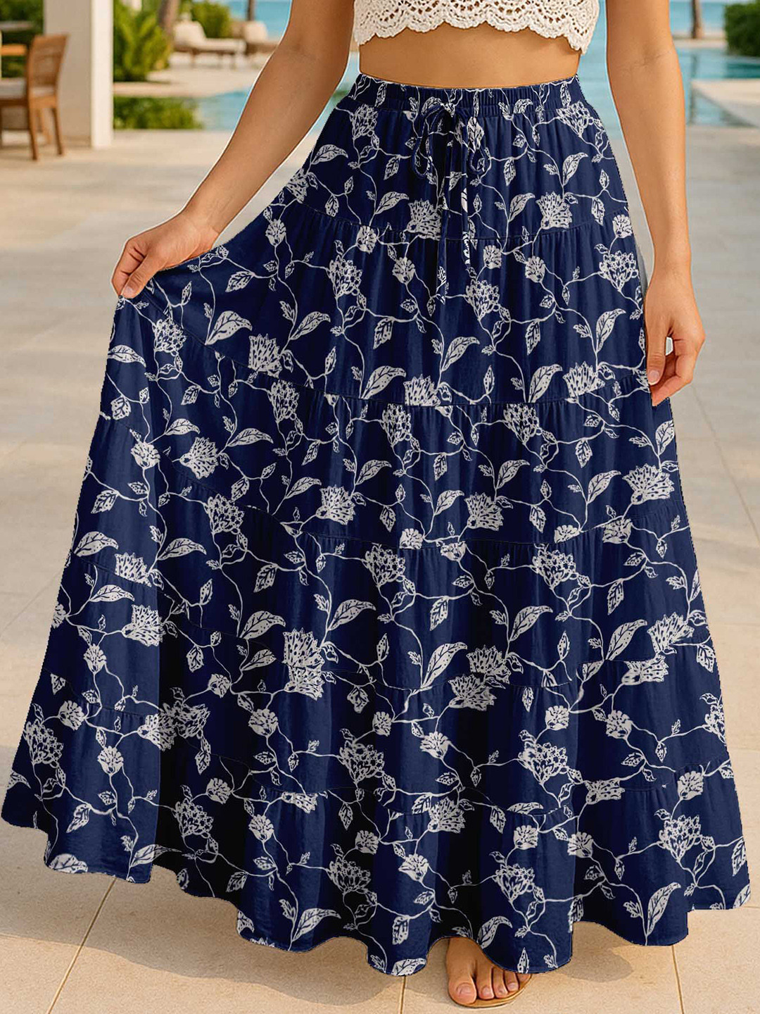 Moomaya Cotton Tiered Maxi Summer Skirt