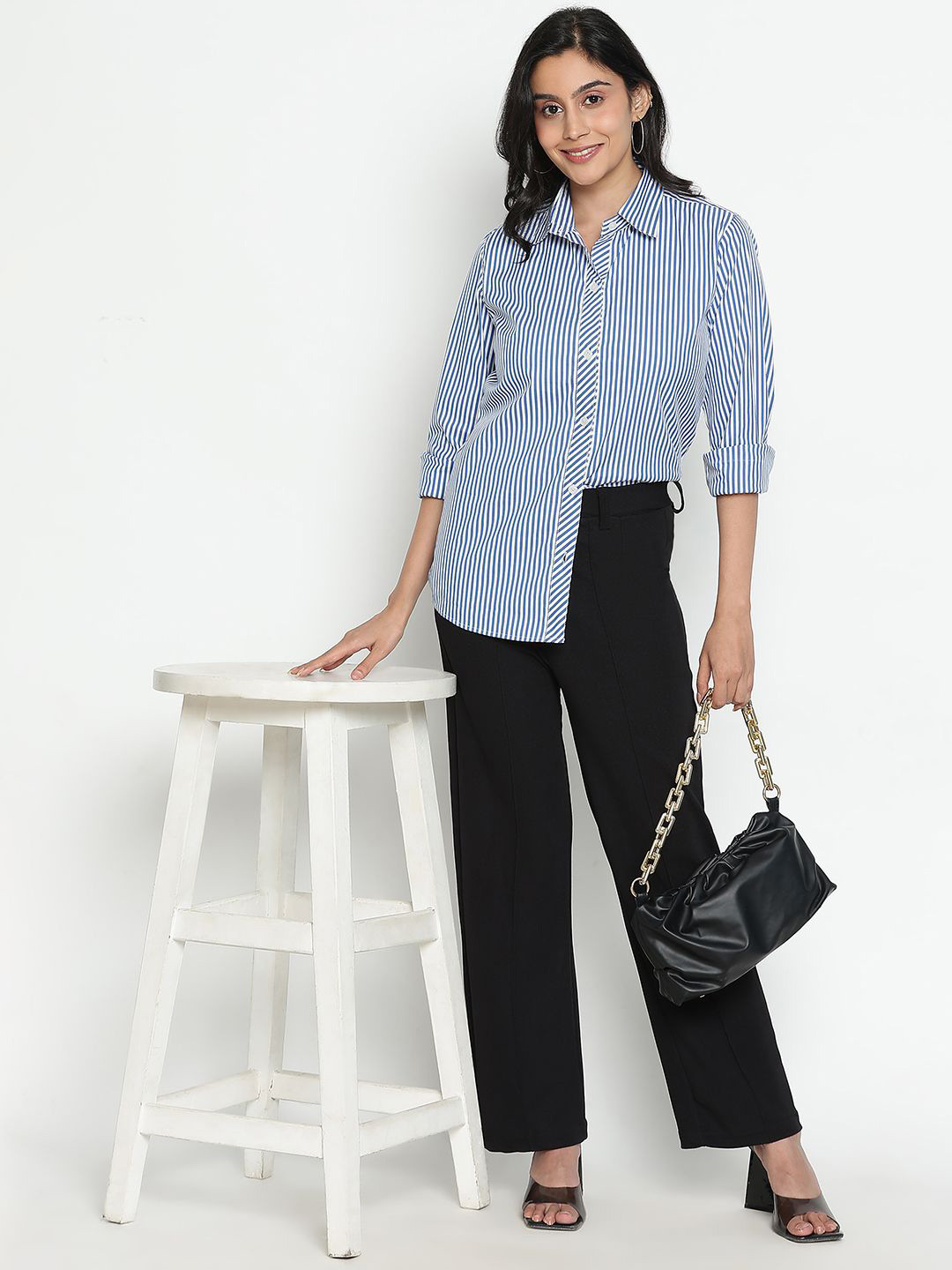 Brainbees Women Standard Fit Vertical Striped Spread Collar Cotton Casual Shirt