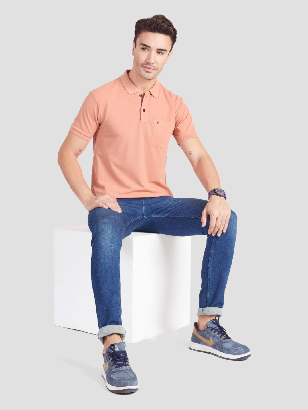 PRORIDERS Men Solid Peach Regular Fit Polo T-shirt