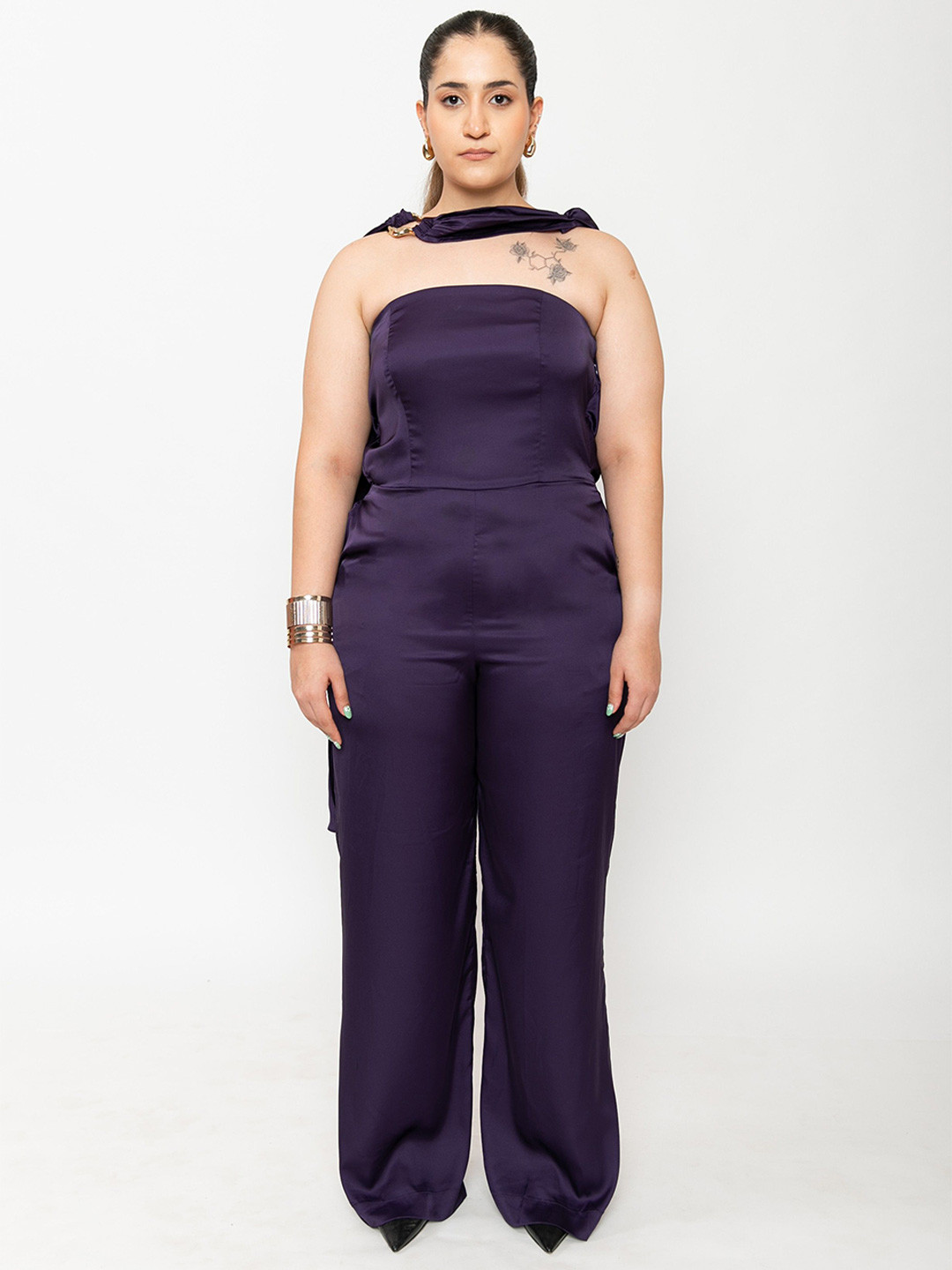 Contemponari Wild Flowers Women Solid Strapless Modal Basic Jumpsuit