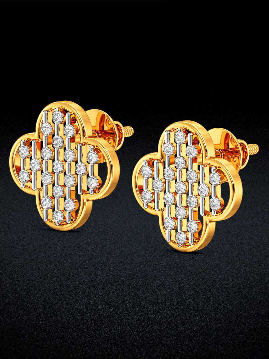 Joyalukkas 18Kt Gold Natural Opulent Flower Diamond Earrings- 2.86 g