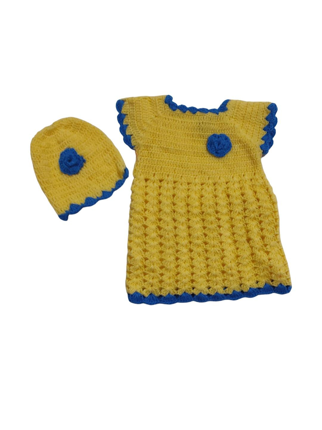 Cute Collection Girls Knitted Woolen Frock With Cap