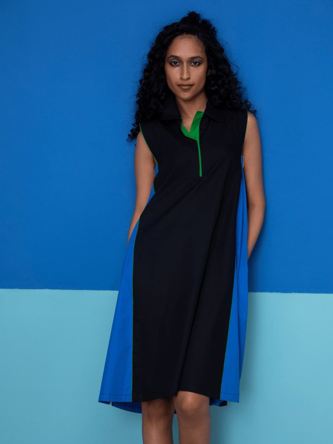 Stylefables Women Self Design A-Line Shirt Collar Dress