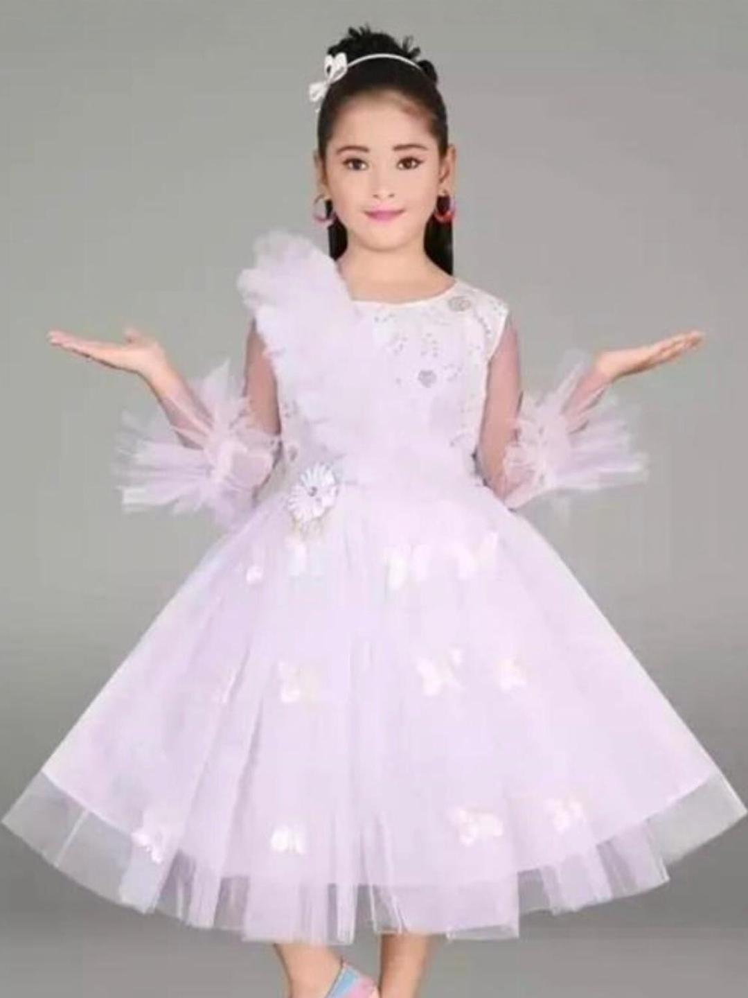 STUMBLE FASHION Kids White Fit and Flare Dress