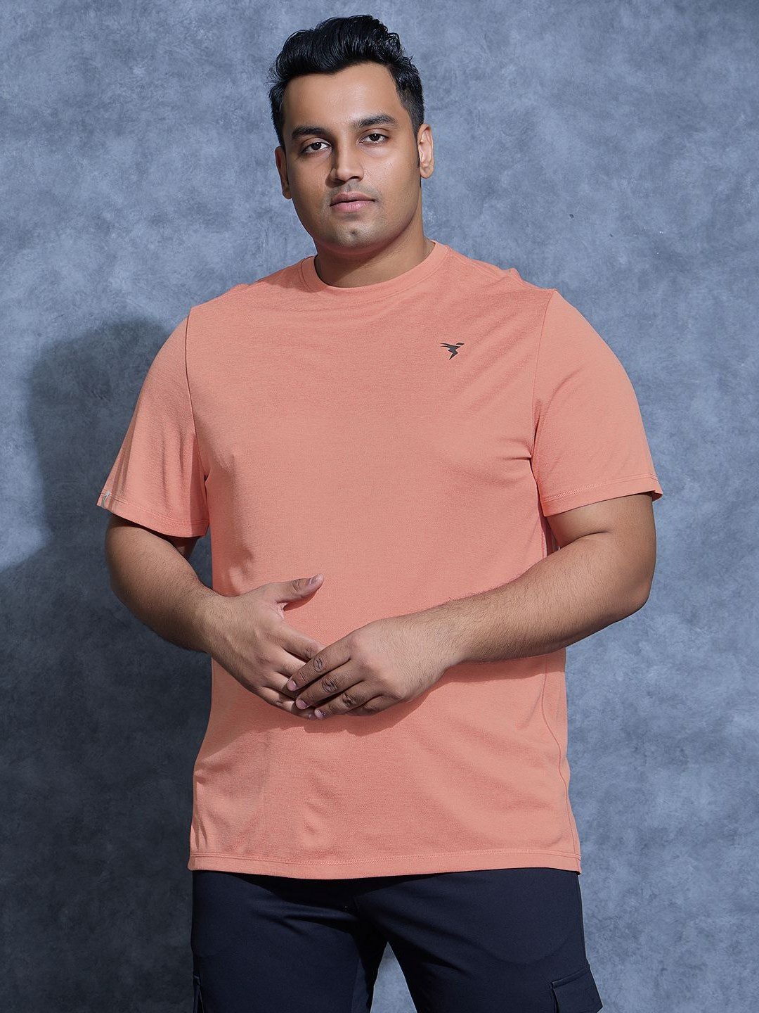 Technosport Men Plus Size Anti Static Solid Round Neck Slim Fit T-shirt