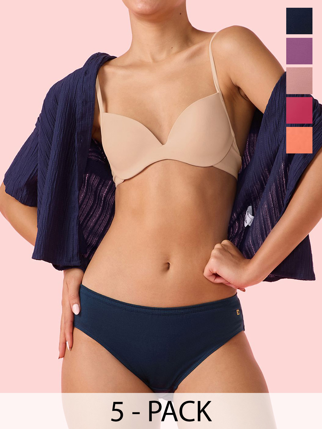 Enamor Pack Of 5 Cotton Breathable Antimicrobial Hipster Brief CH03 MCS P5-Multicolorsolid