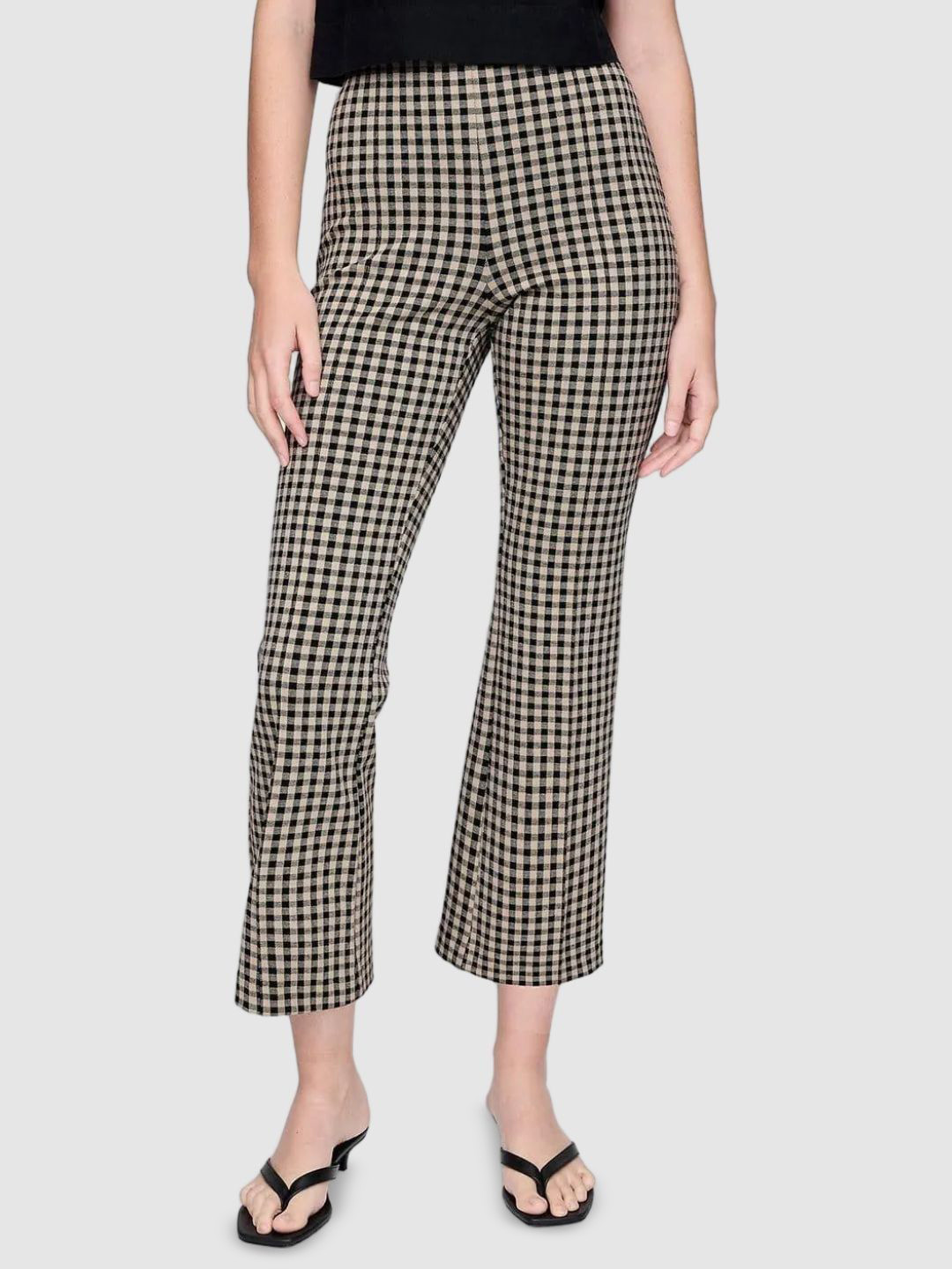 GAP Women Checked High-Rise Slim Fit Boot-Cut Trousers