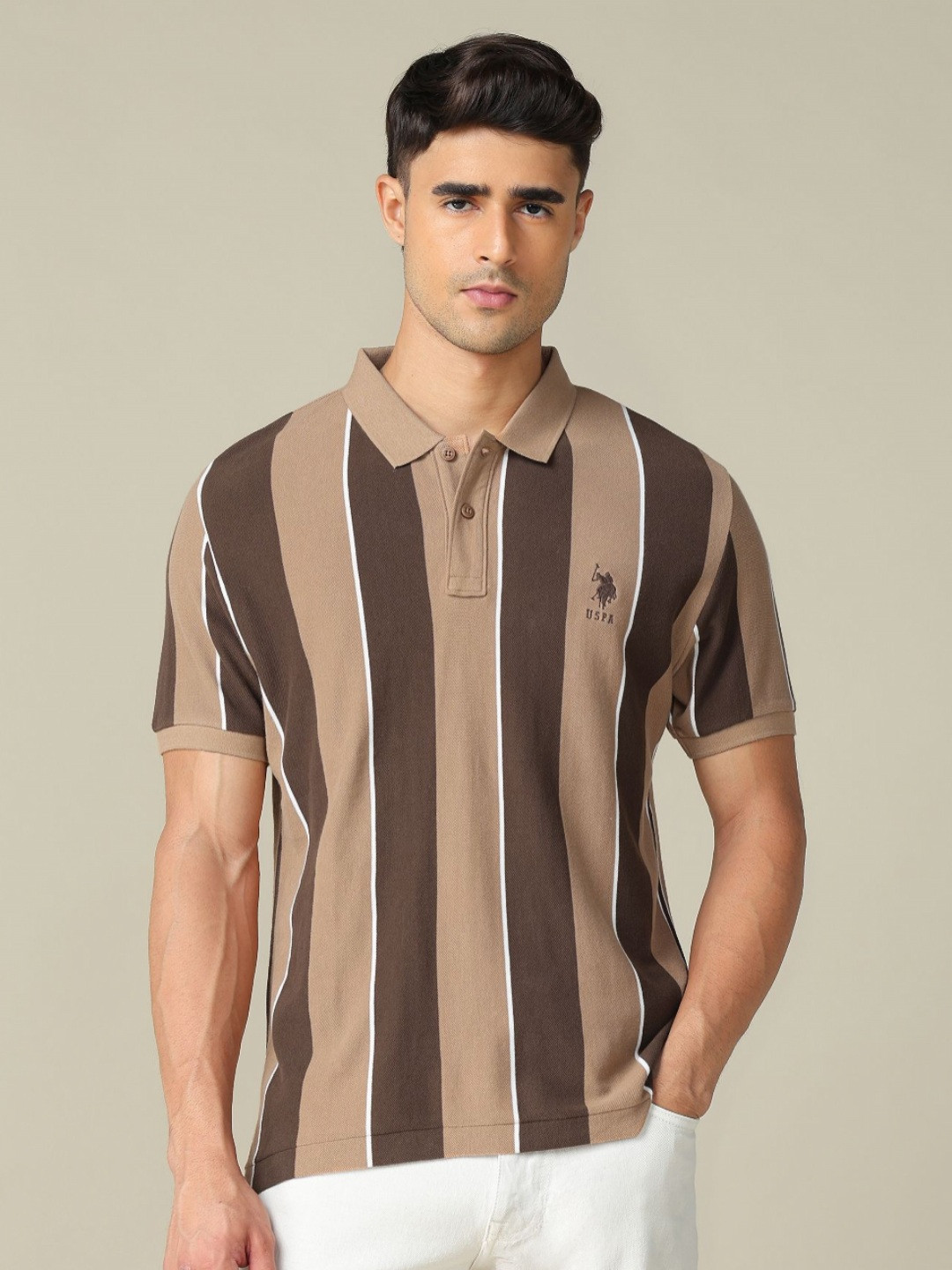 U.S. Polo Assn. Men Striped Polo Collar Cotton T-shirt