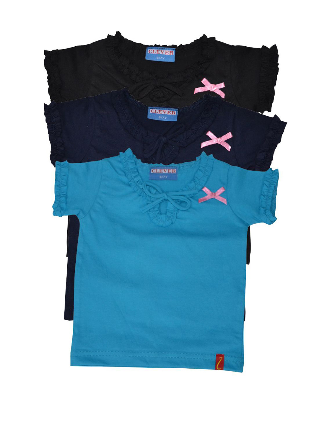 CLEVER Girls Pack of 3 Ruffles Tie-Up Neck Regular Top