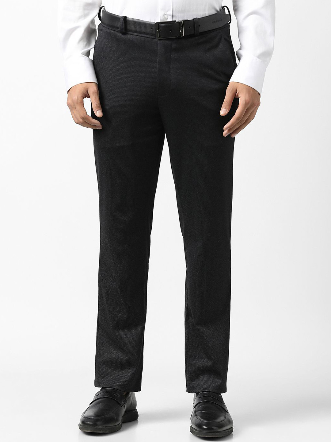 V Dot Men Textured Slim Fit Formal Trousers